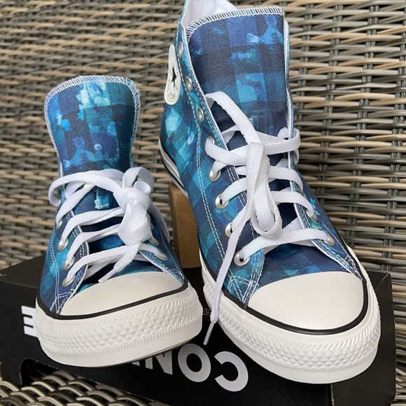 Converse Ctas Hi Blue Plaid/White/Black MEN`S - Picture 9 of 16